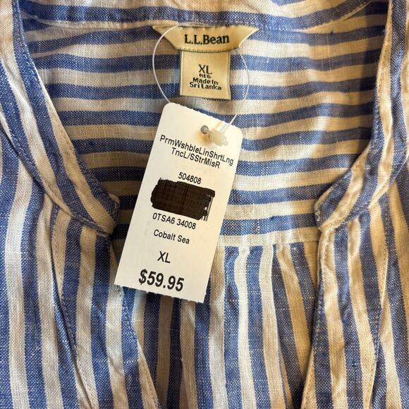LL Bean Linen Striped Tunic NWT, classic blue/white, long sleeve, coastal preppy - Picture 8 of 10